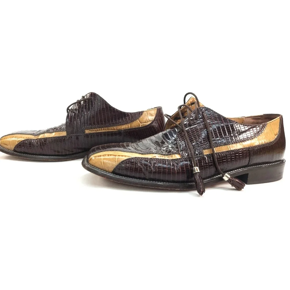 Stacy Adams Genuine Snakeskin Dress Shoes Two Tone Brown Tan 9.5 M **READ**